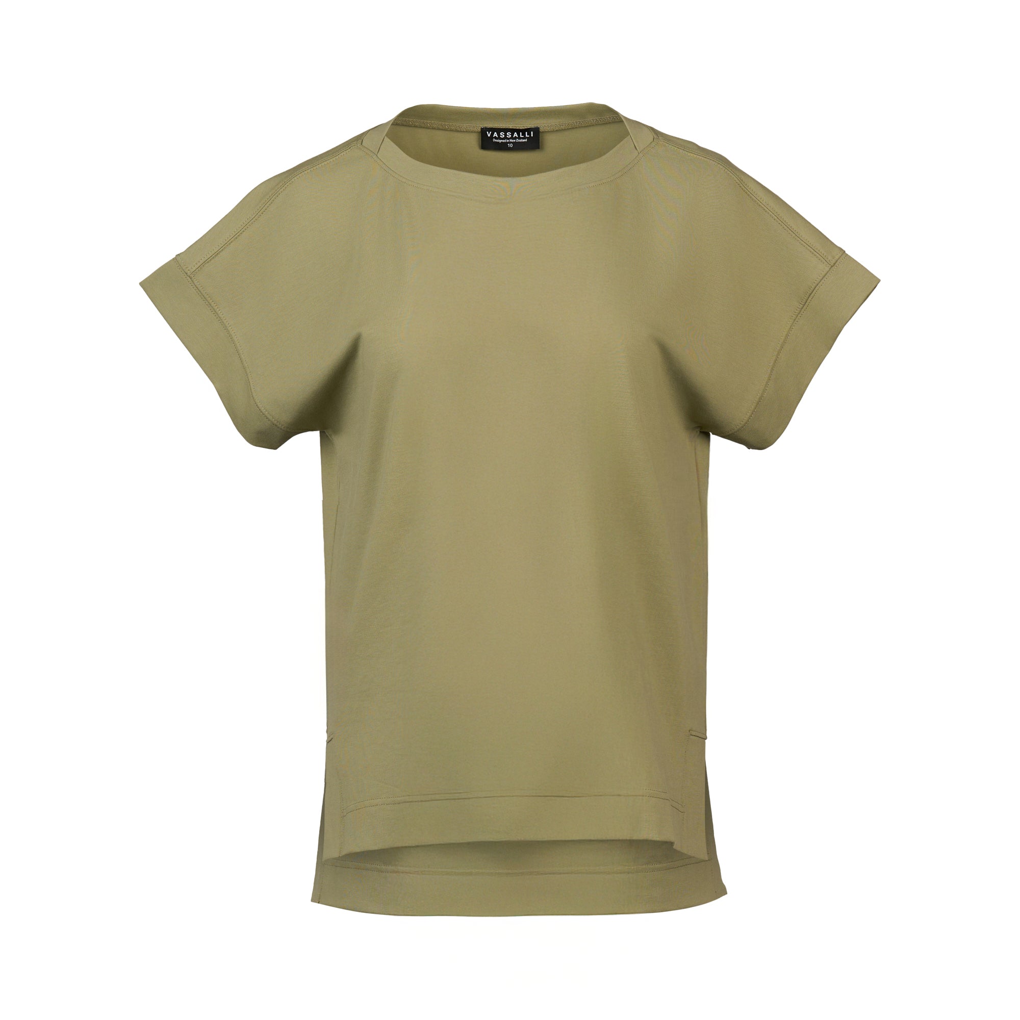 Vassalli Drop Sleeve Top with Stepped Hem - Sage