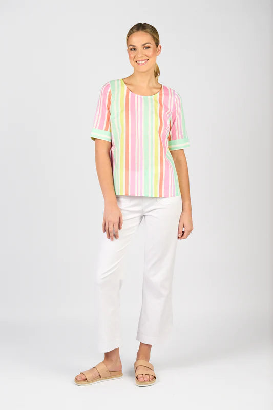 Vassalli Stripe Round Neck Top - Cabana