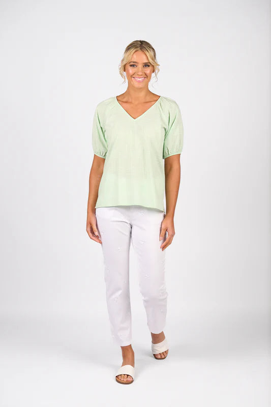 Vassalli Printed V Neck Top - Mint