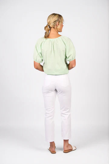 Vassalli Slim Leg Grazer Jean with Star Embroidery - White Denim