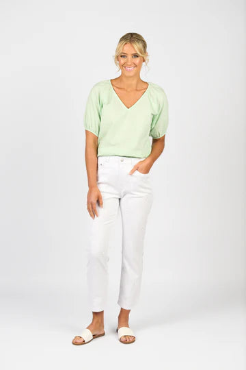 Vassalli Slim Leg Grazer Jean with Star Embroidery - White Denim