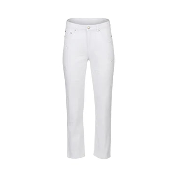 Vassalli Slim Leg Grazer Jean with Star Embroidery - White Denim