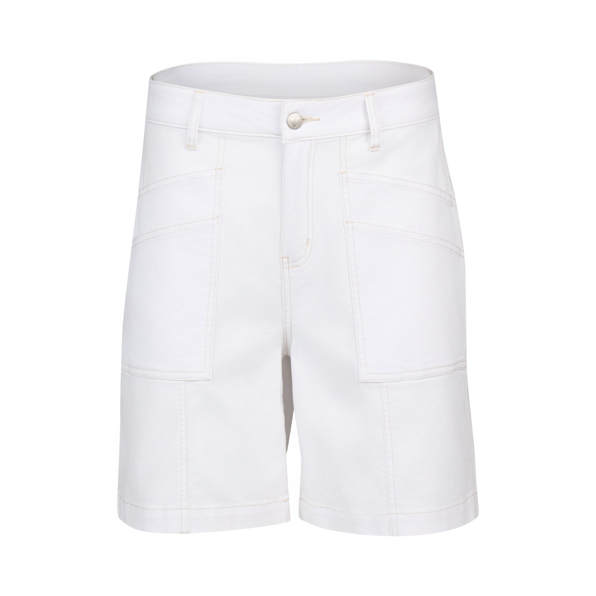 Vassalli Wide Leg Above Knee Double Pocket Short - White Denim