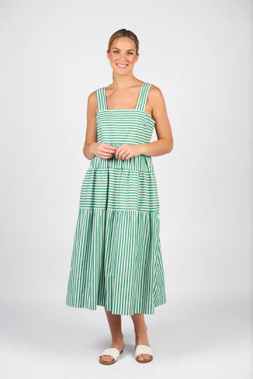 Vassalli Tiered Dress - Clover Stripe