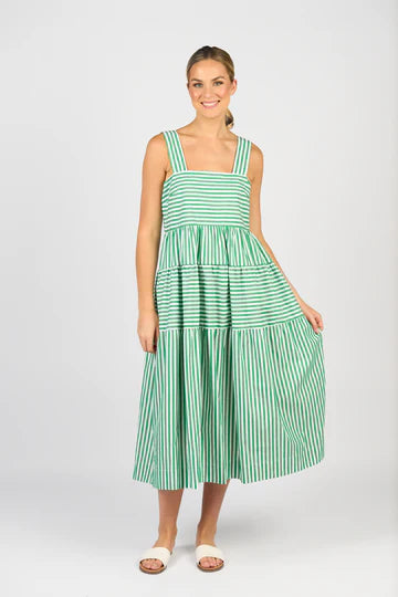Vassalli Tiered Dress - Clover Stripe