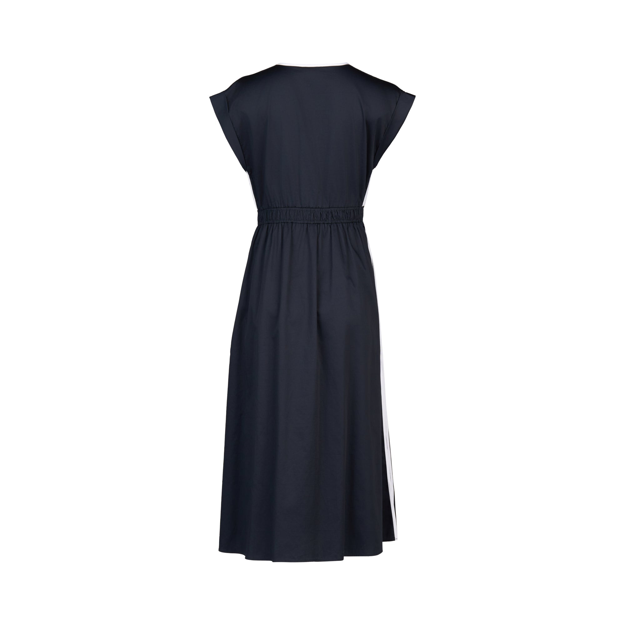 Vassalli V-Neck Shirred Waist Dress - Ink/White