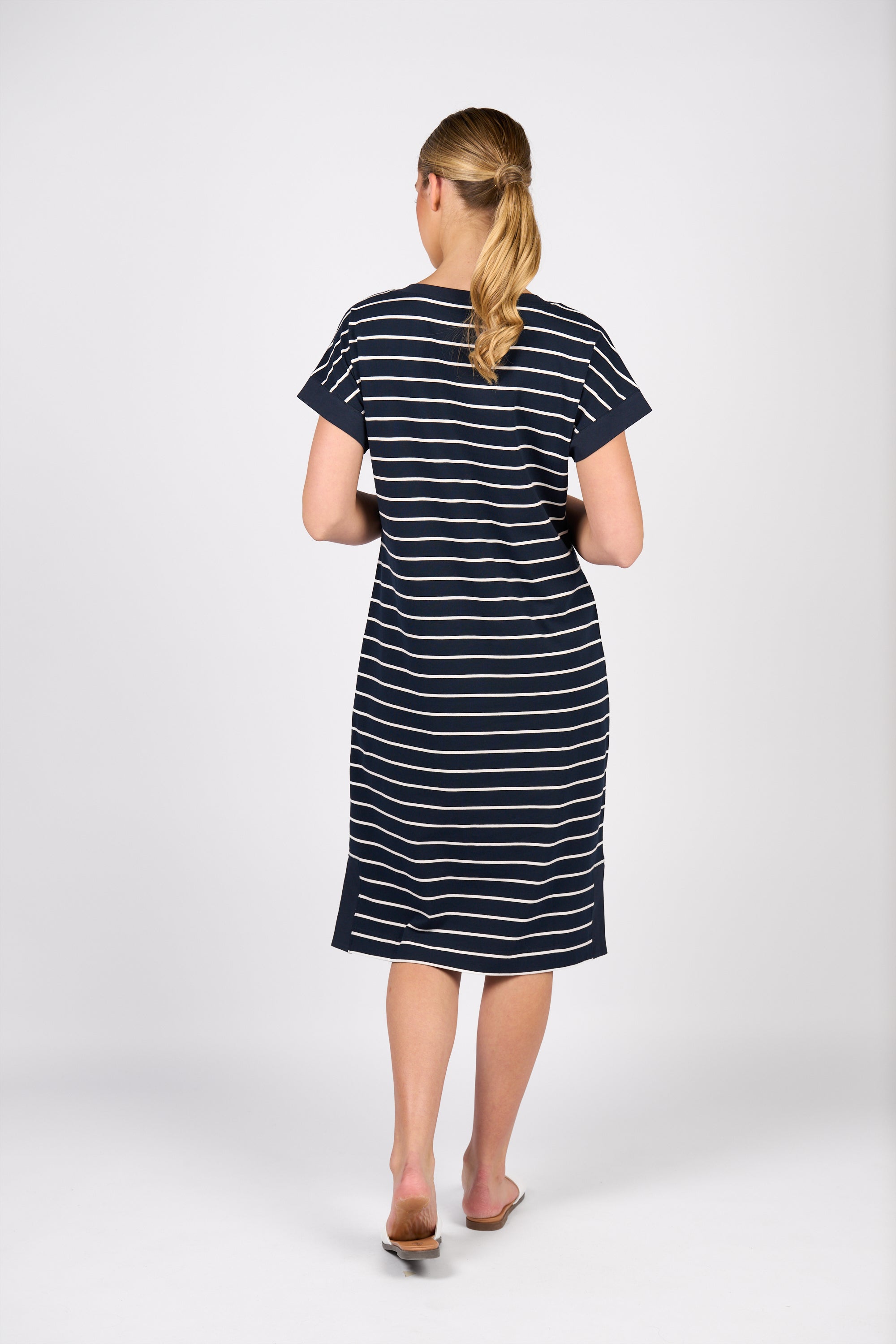 Vassalli Drop Sleeve T-Shirt Dress - Ink Stripe