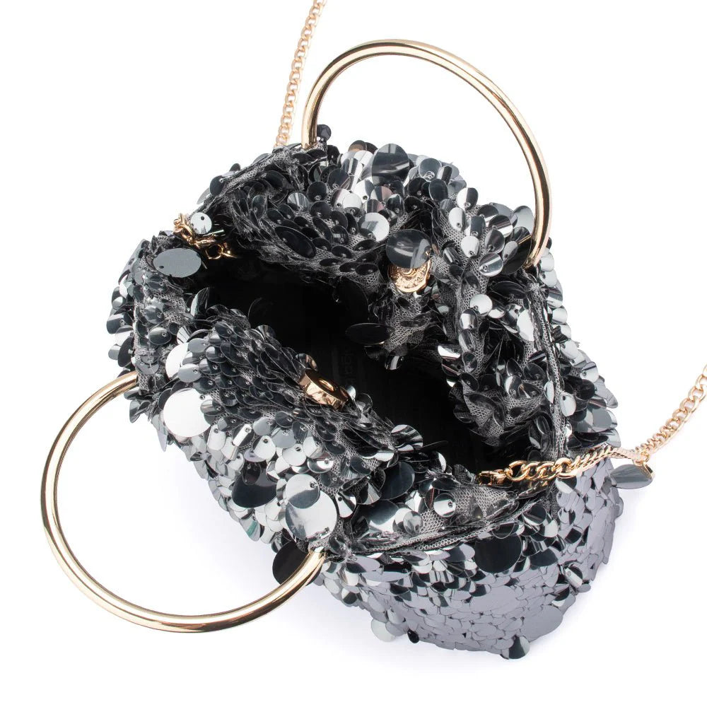 Olga Berg VERA Sequin Top Handle - Gunmetal