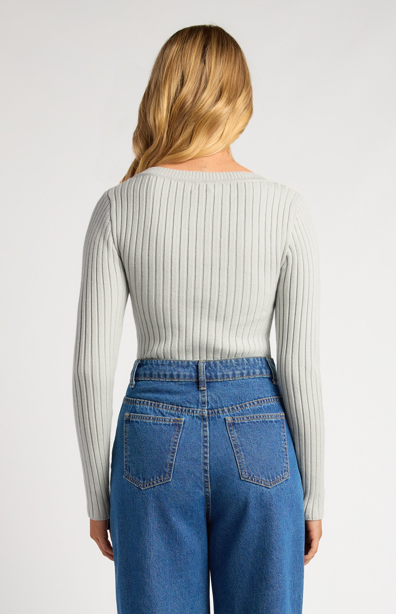 Style State V Neckline Wide Rib Knit Top - Grey