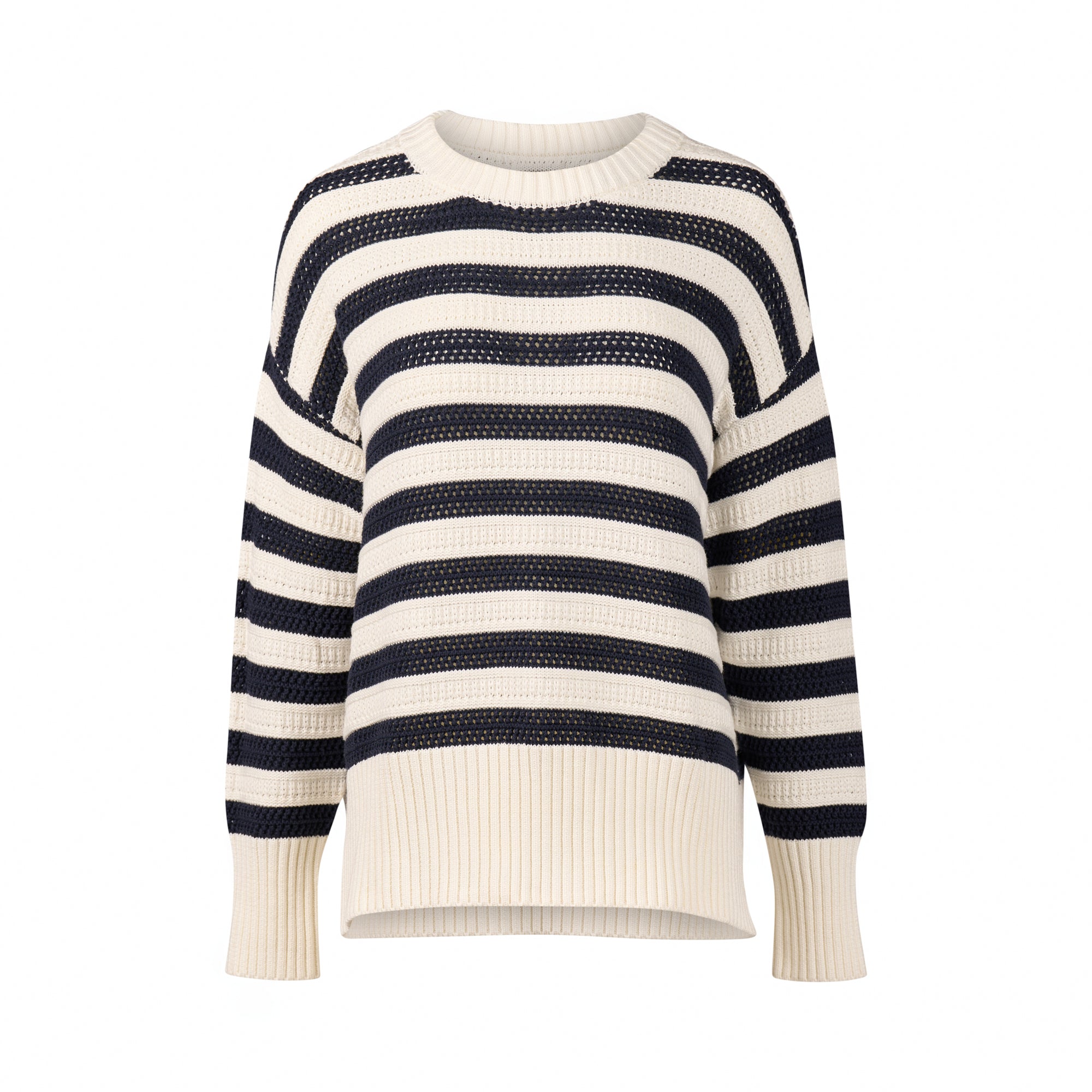 Vassalli Round Neck Relaxed Jumper - Off White/Ink