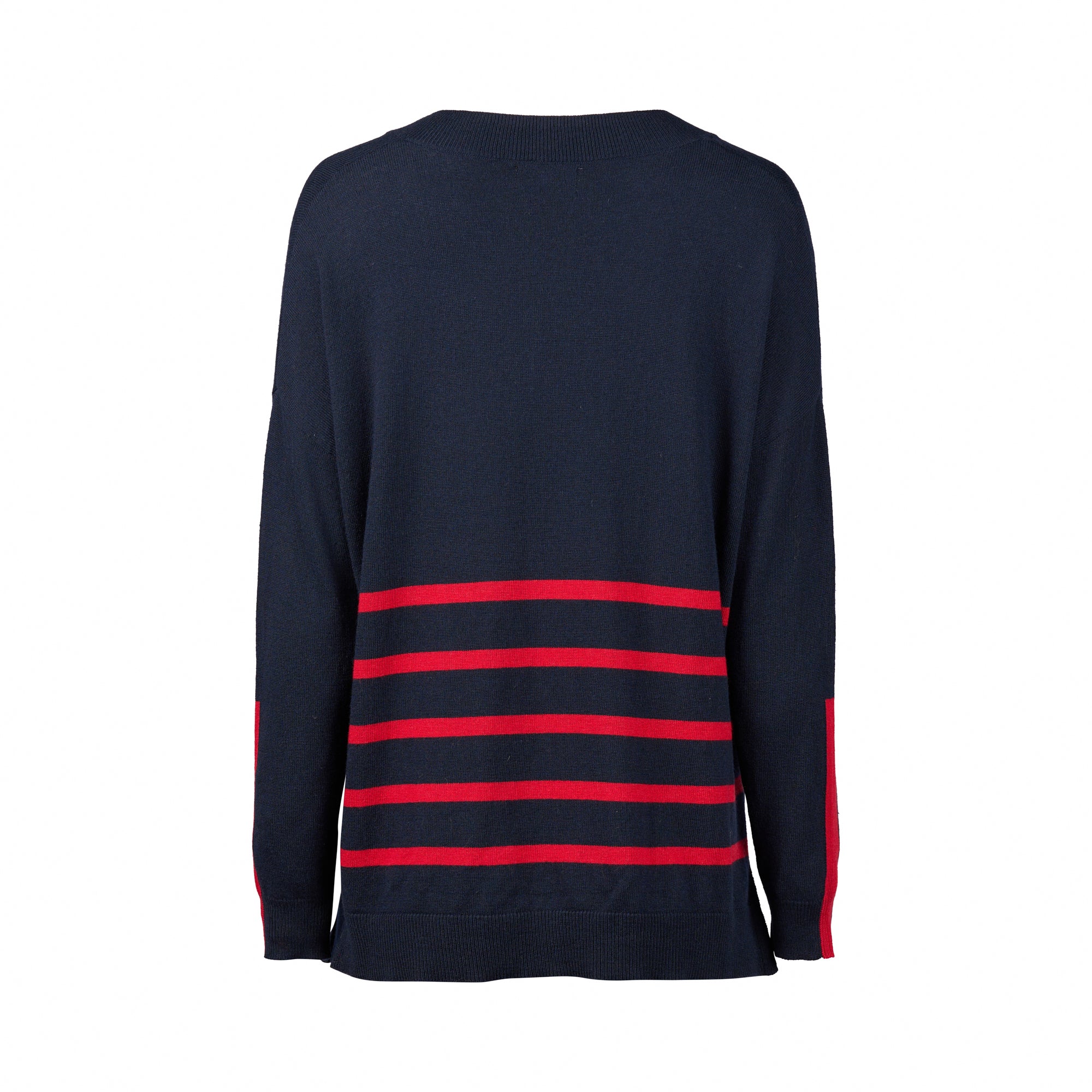 Vassalli Relaxed V Neck Sweater - Ink/Red