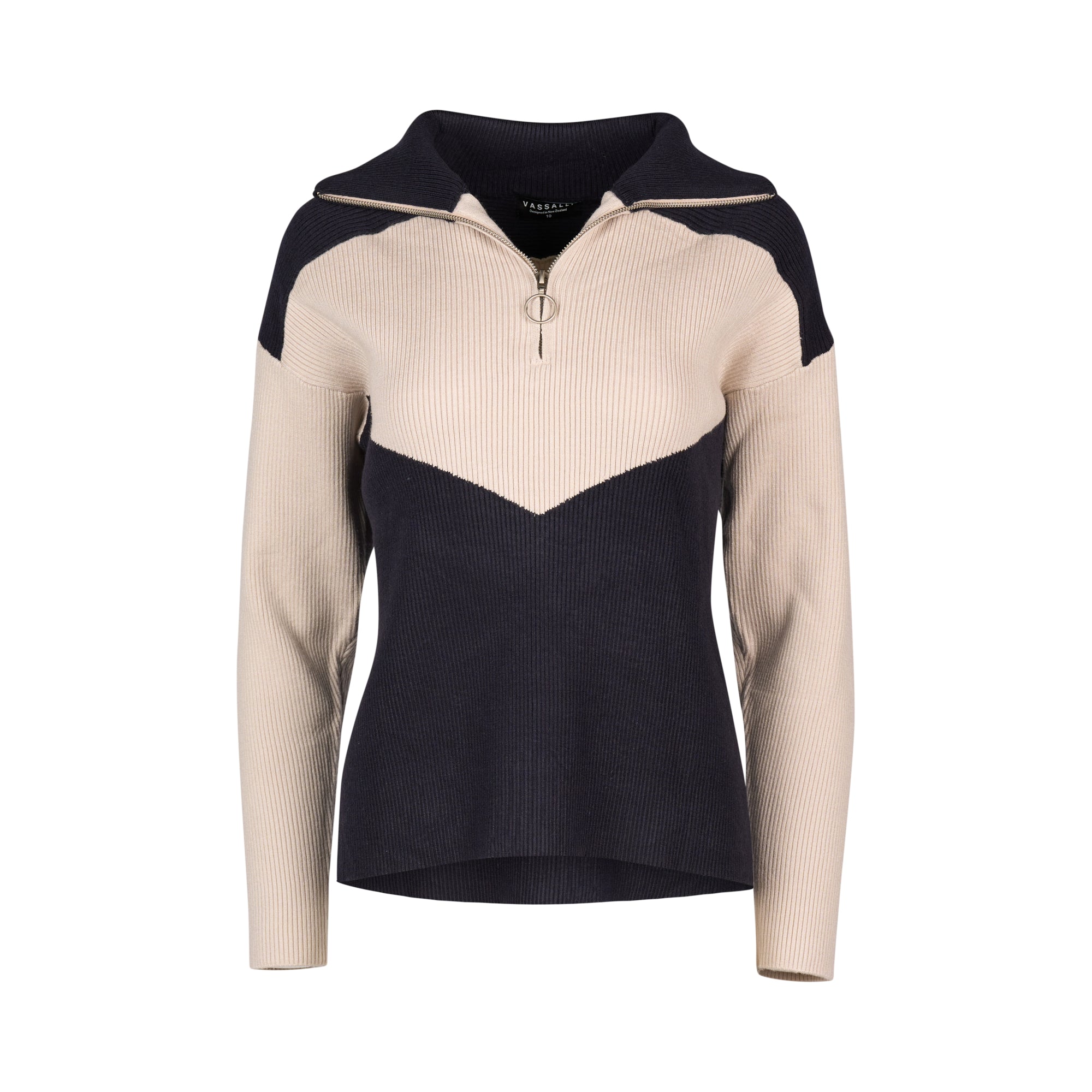 Vassalli Half Zip Sweater with Collar - Ink/Oatmeal