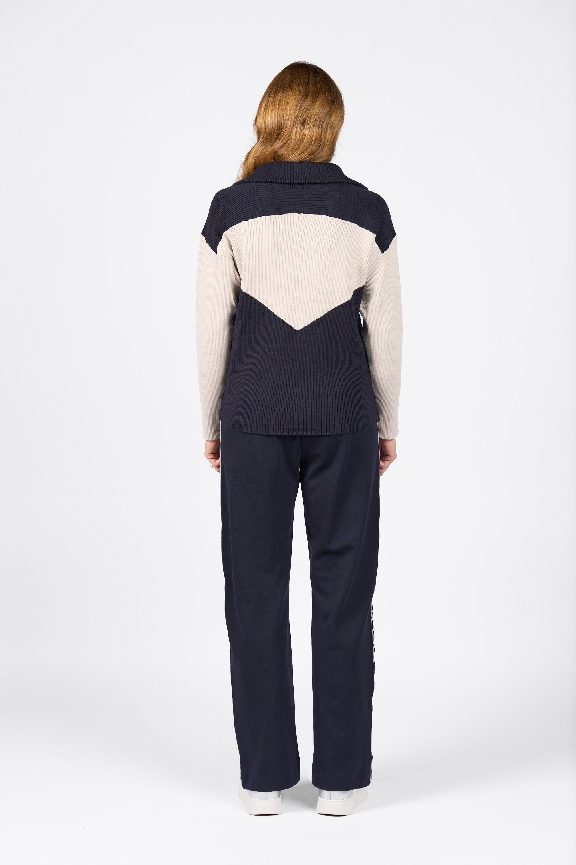 Vassalli Half Zip Sweater with Collar - Ink/Oatmeal