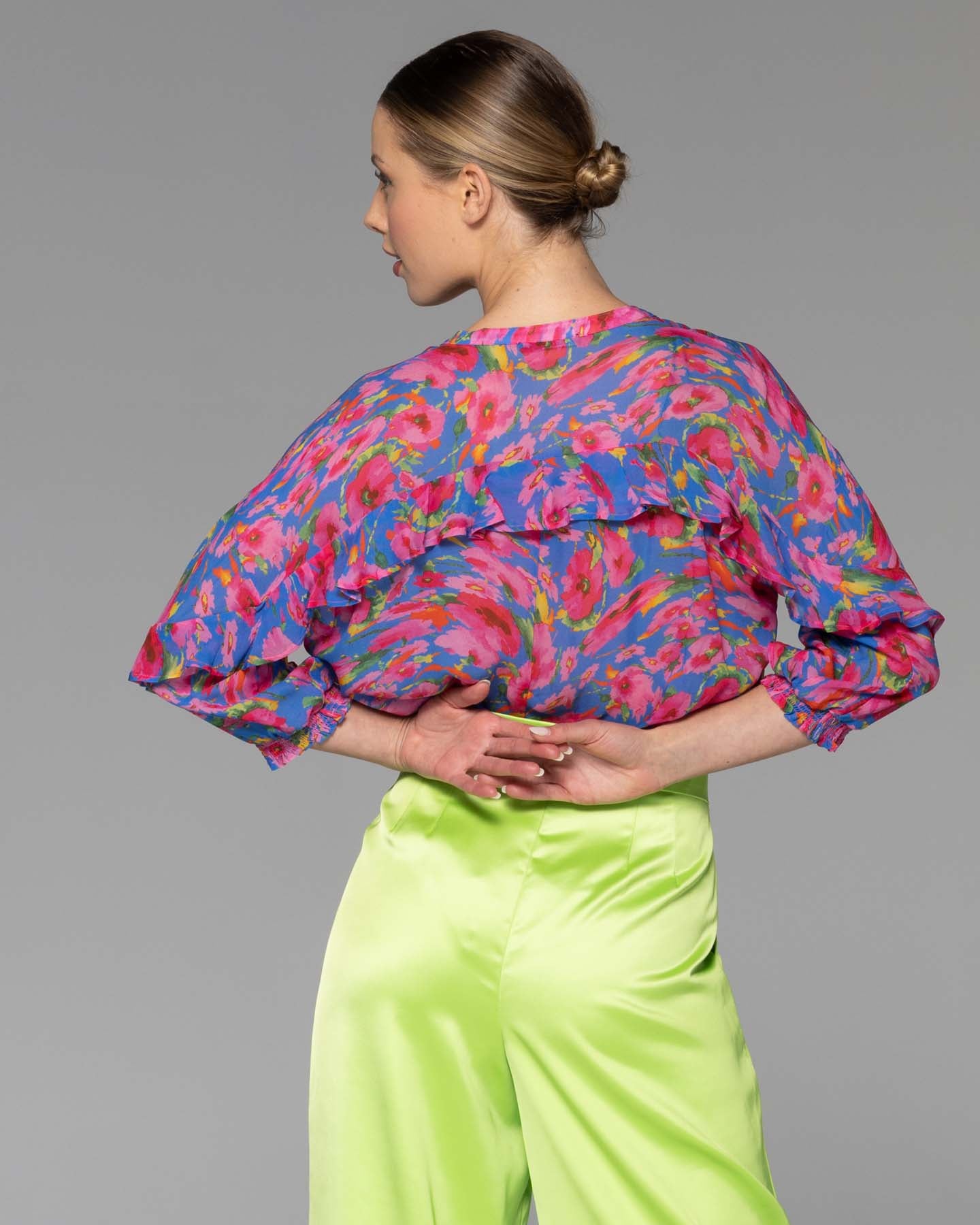 Fate+Becker Take Me Out Frill Sleeve Shirt - Warp Floral