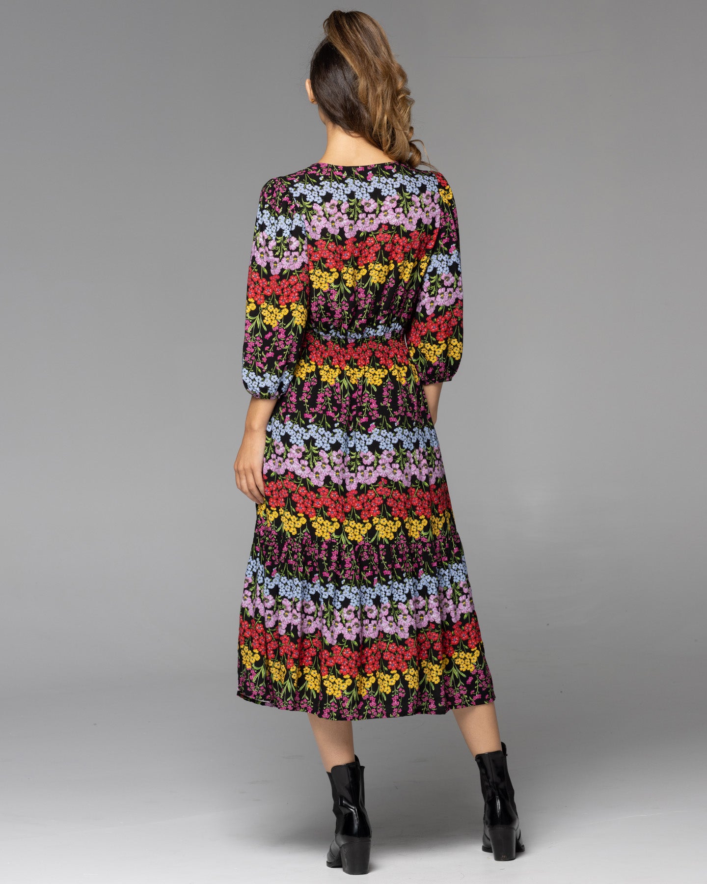 Fate+Becker Polaroids Tiered Midi Dress - Bouquet Stripe