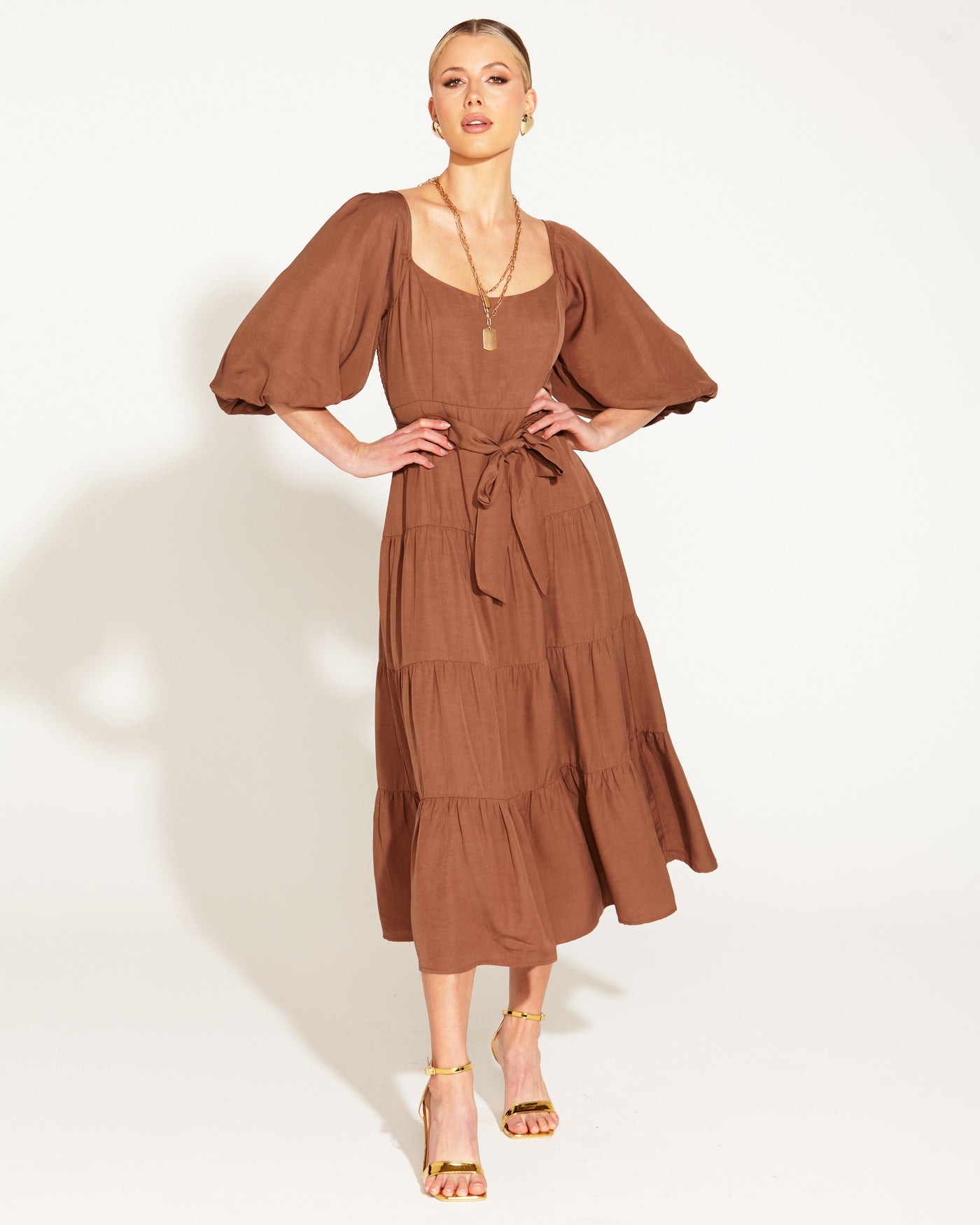 Fate+Becker One And Only Tiered Midi Dress - Mocha