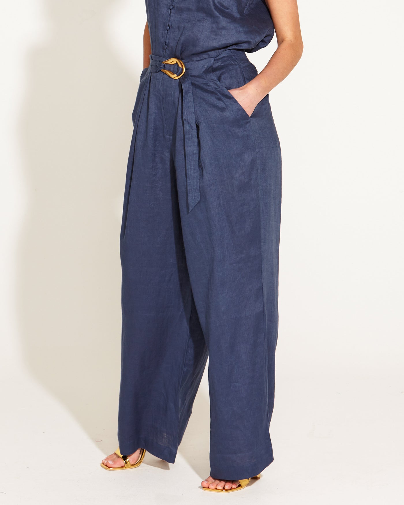 Fate+Becker A Walk In The Park High Waisted Belted Wide Leg Pant - Navy