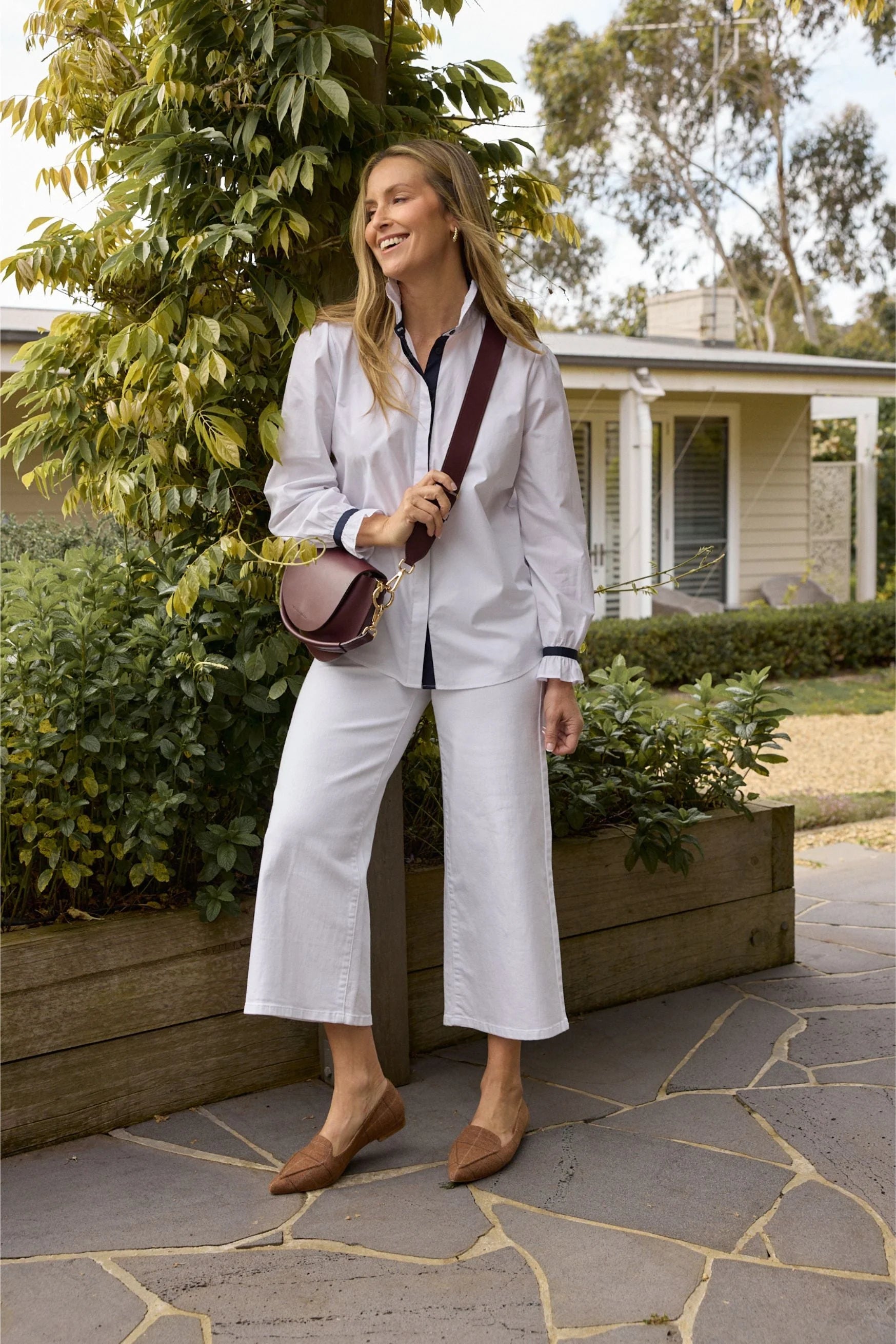 Goondiwindi Cotton Sky Frill Neck Cotton Shirt - White