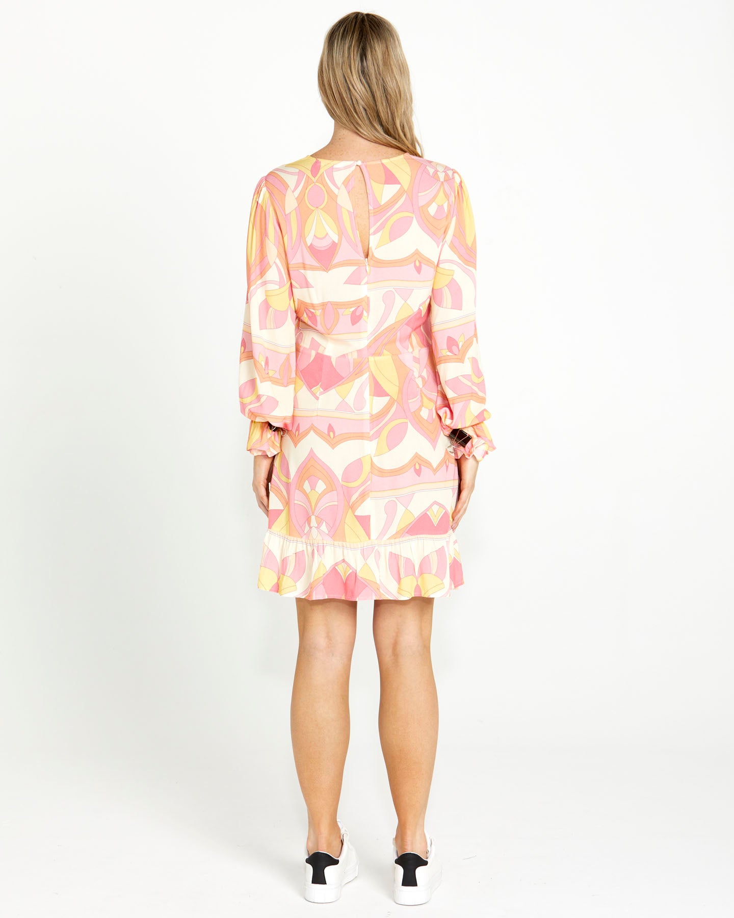 Sass Vivienne Frill Hem Mini Dress - Pink Geo