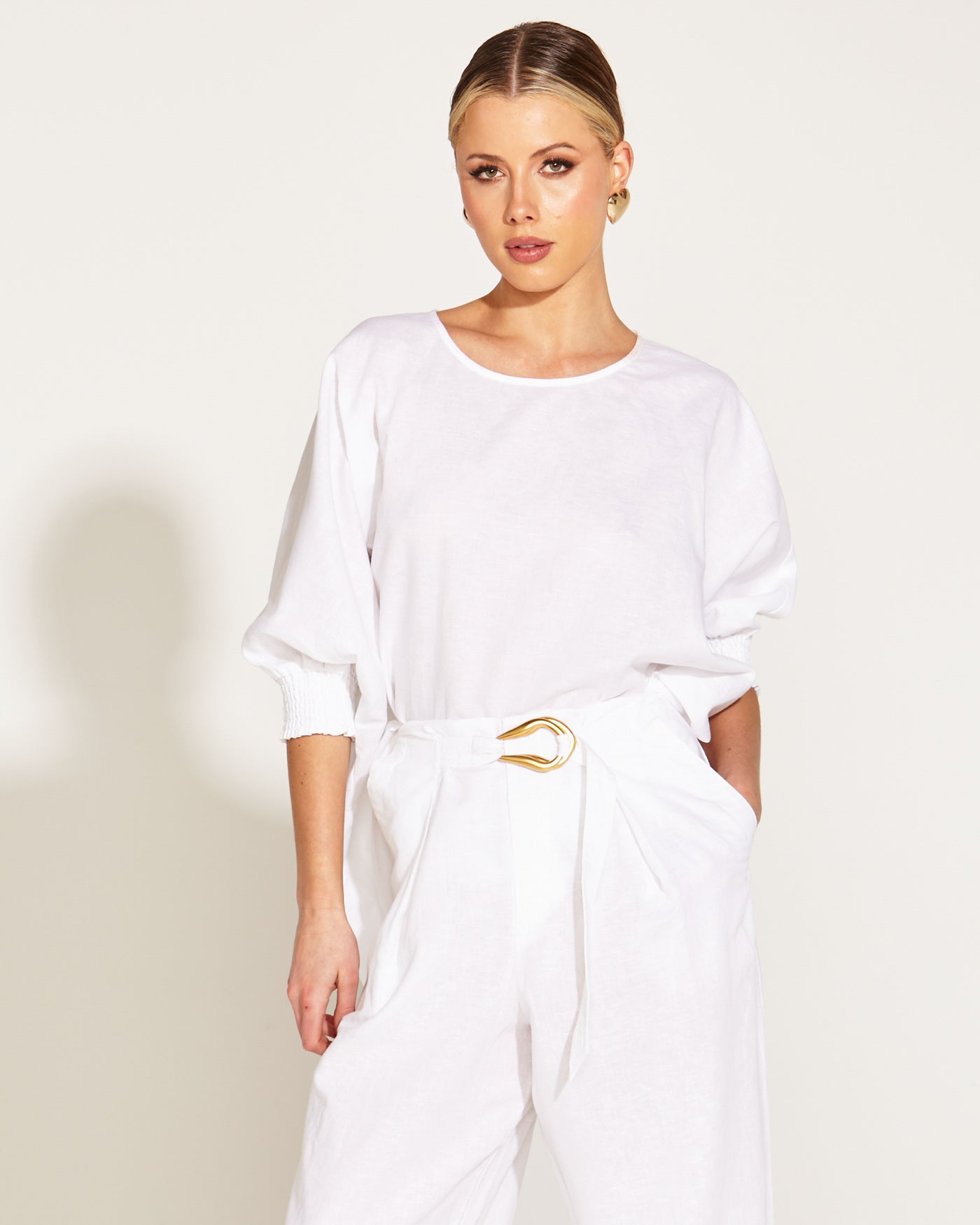 Fate+Becker A Walk In The Park Linen Oversized Batwing Top - White