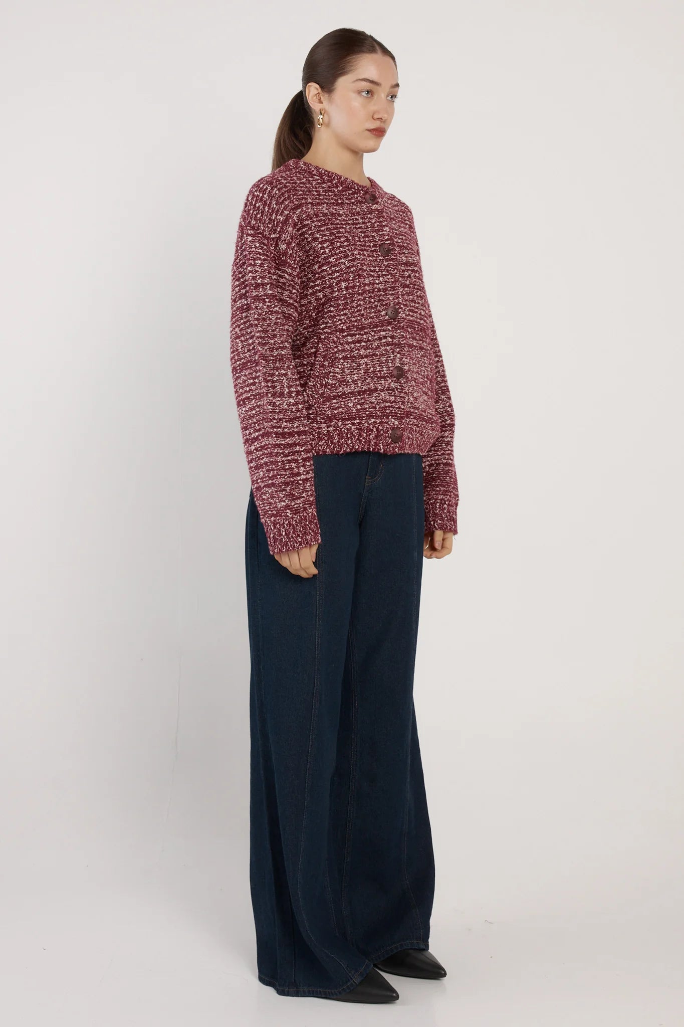 Fate+Becker Quinn Boucle Bomber Cardi - Burgundy/White