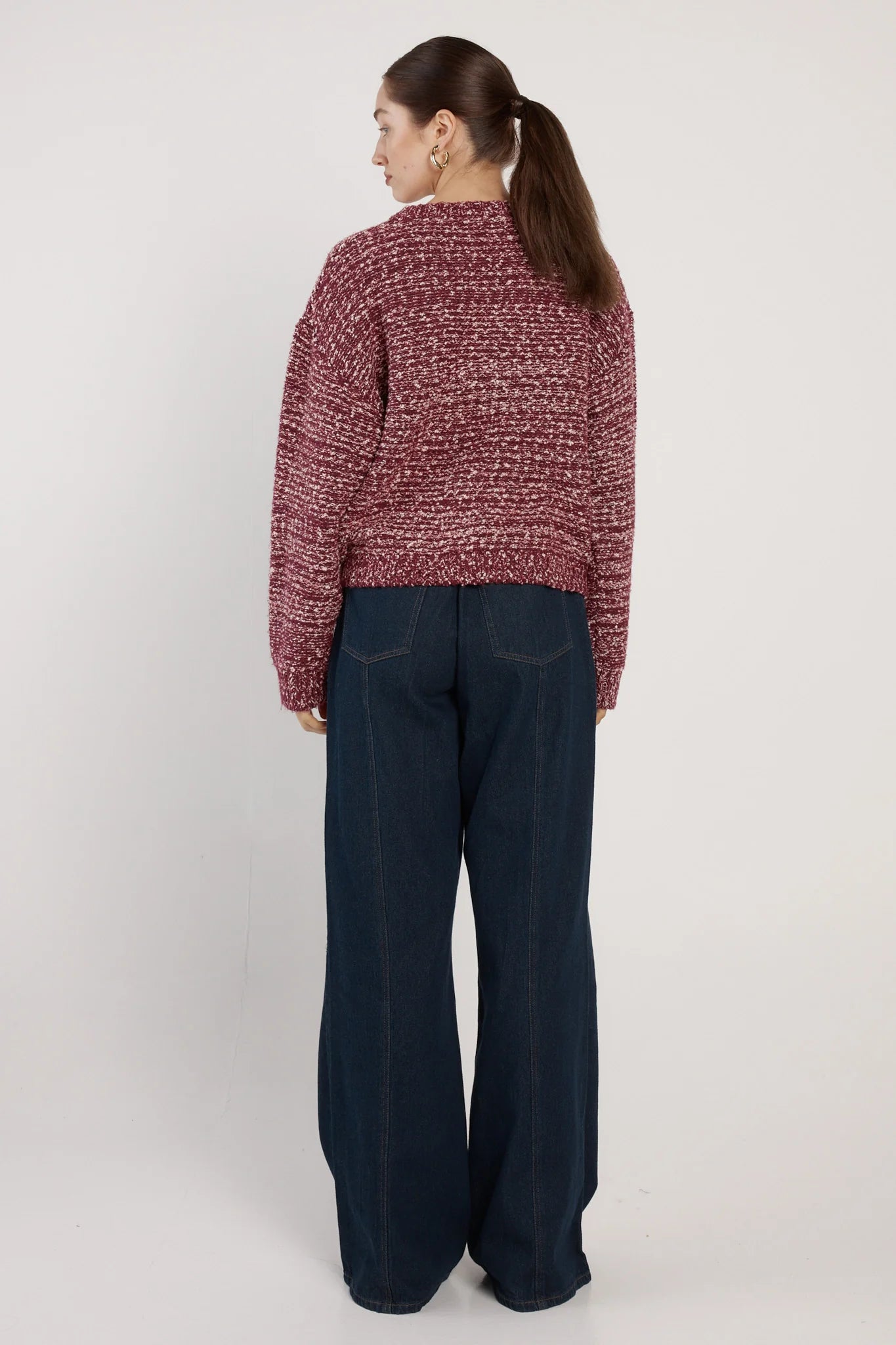 Fate+Becker Quinn Boucle Bomber Cardi - Burgundy/White