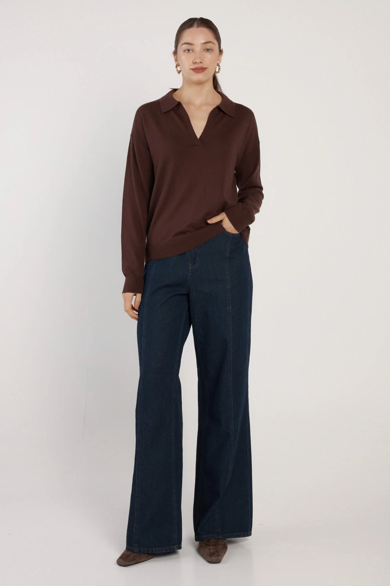 Fate+Becker Solenne Polo Knit - Chocolate