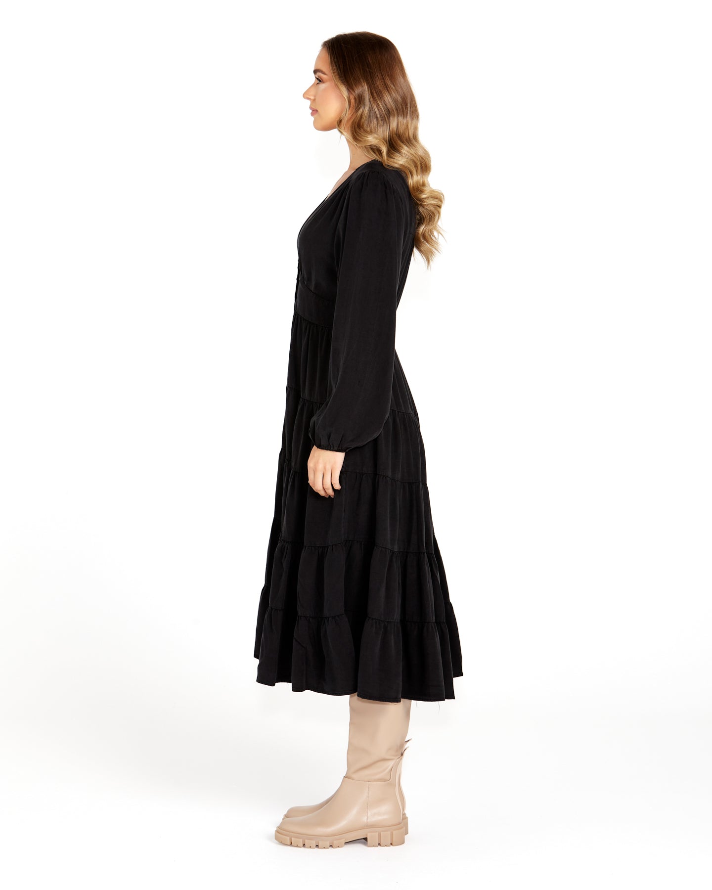 Sass Charity Tiered Midi Dress - Black