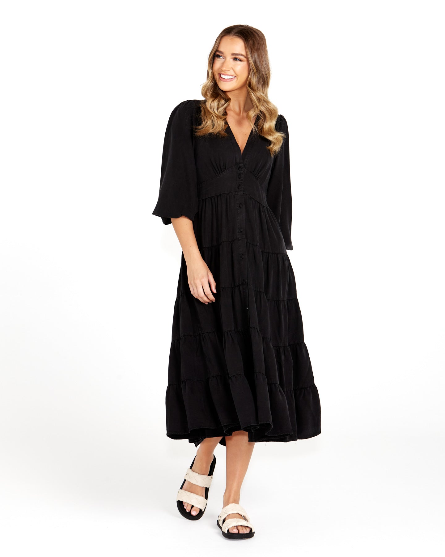 Sass Charity Tiered Midi Dress - Black