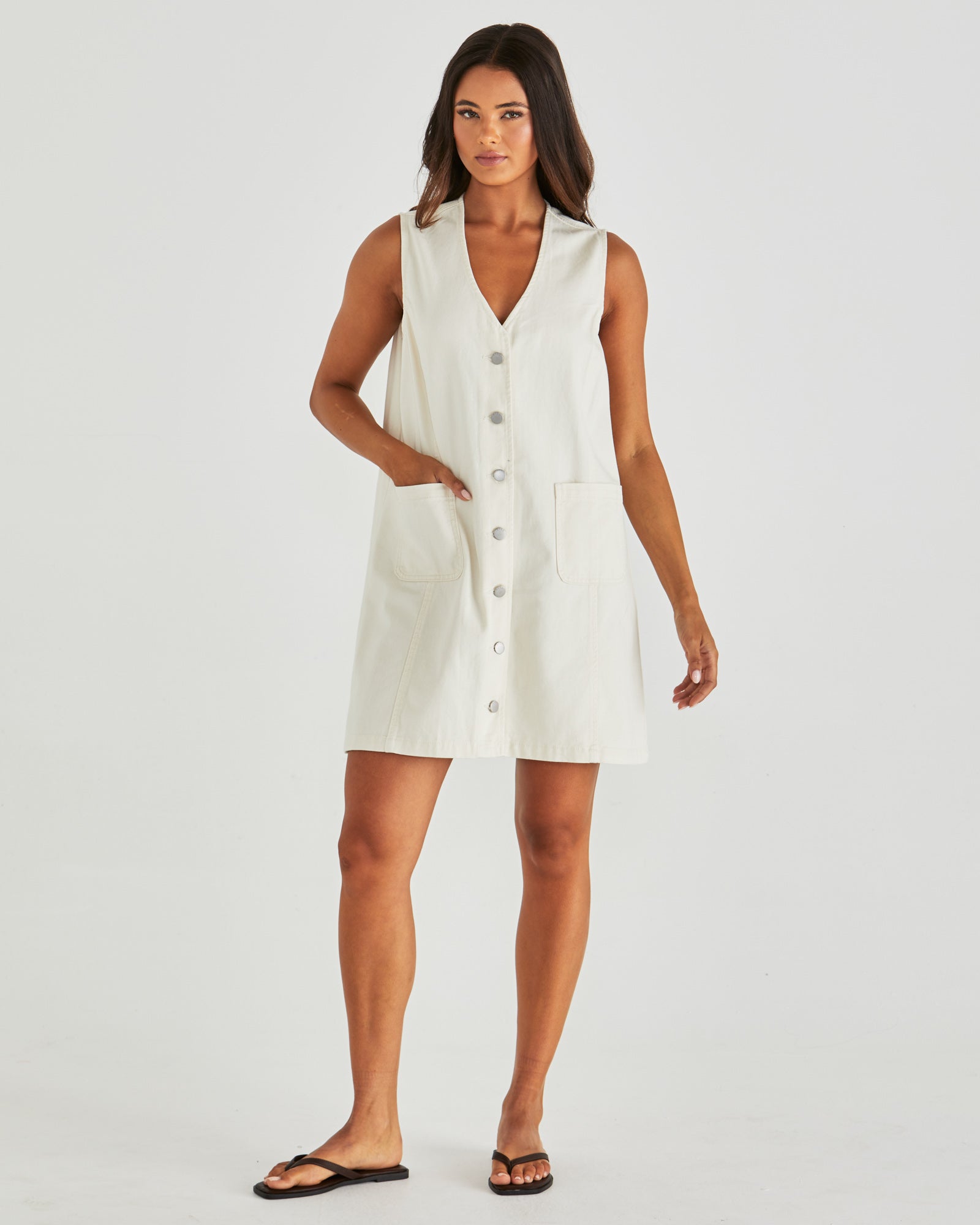 Sass Sabine Denim Vest Dress - Parchment Wash