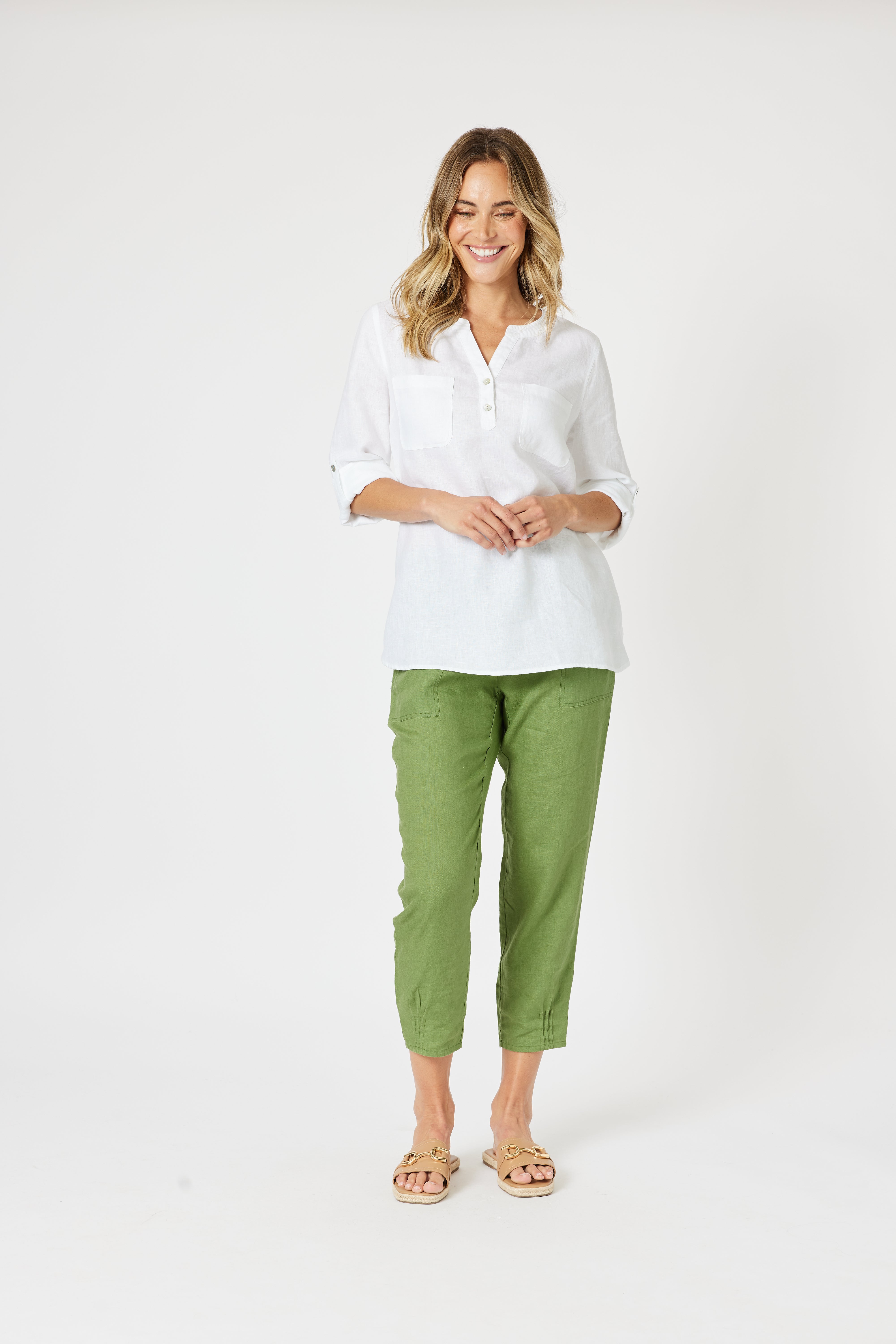 Gordon Smith Sarah Linen Pleat Hem Pant - Basil