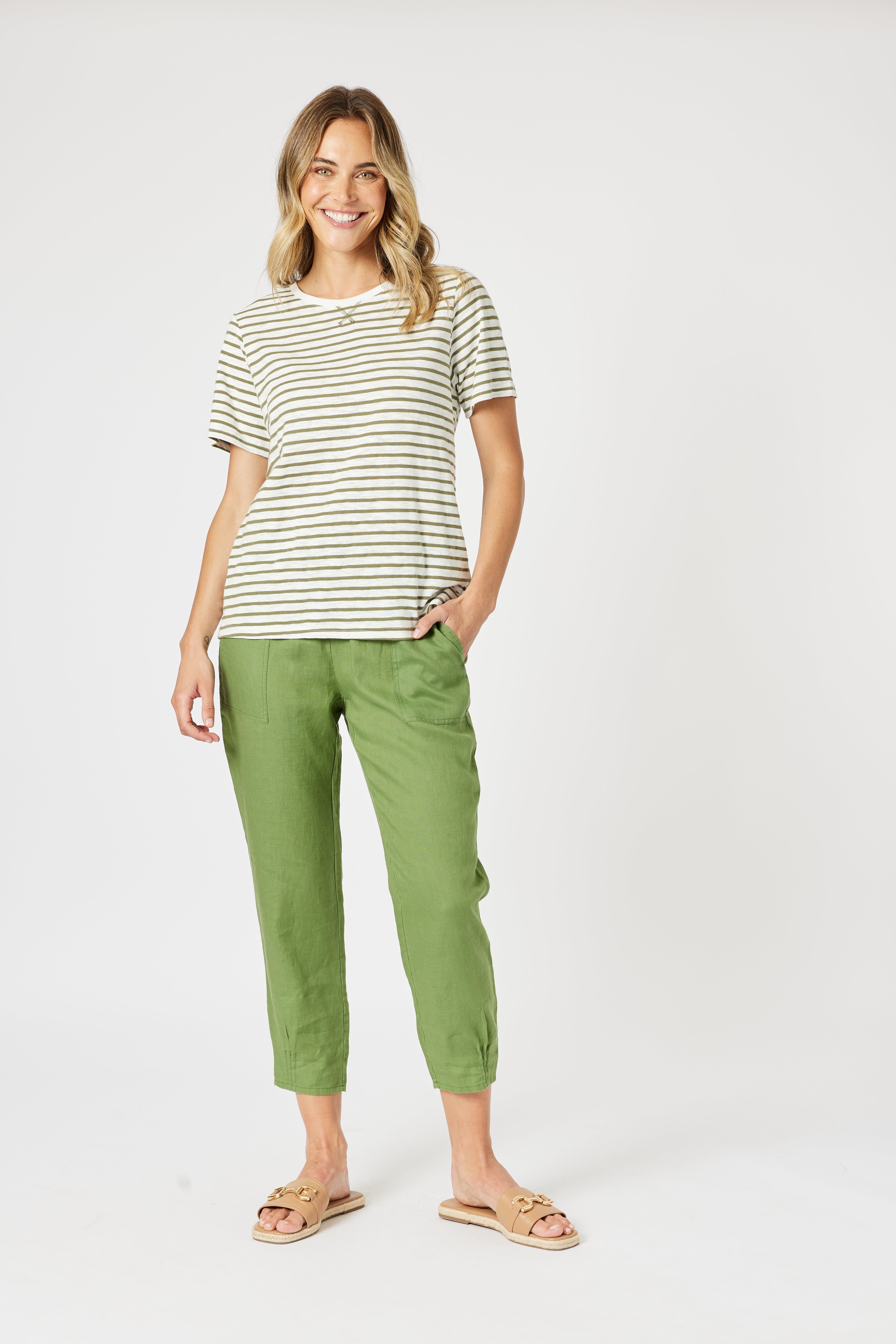 Gordon Smith Sarah Linen Pleat Hem Pant - Basil