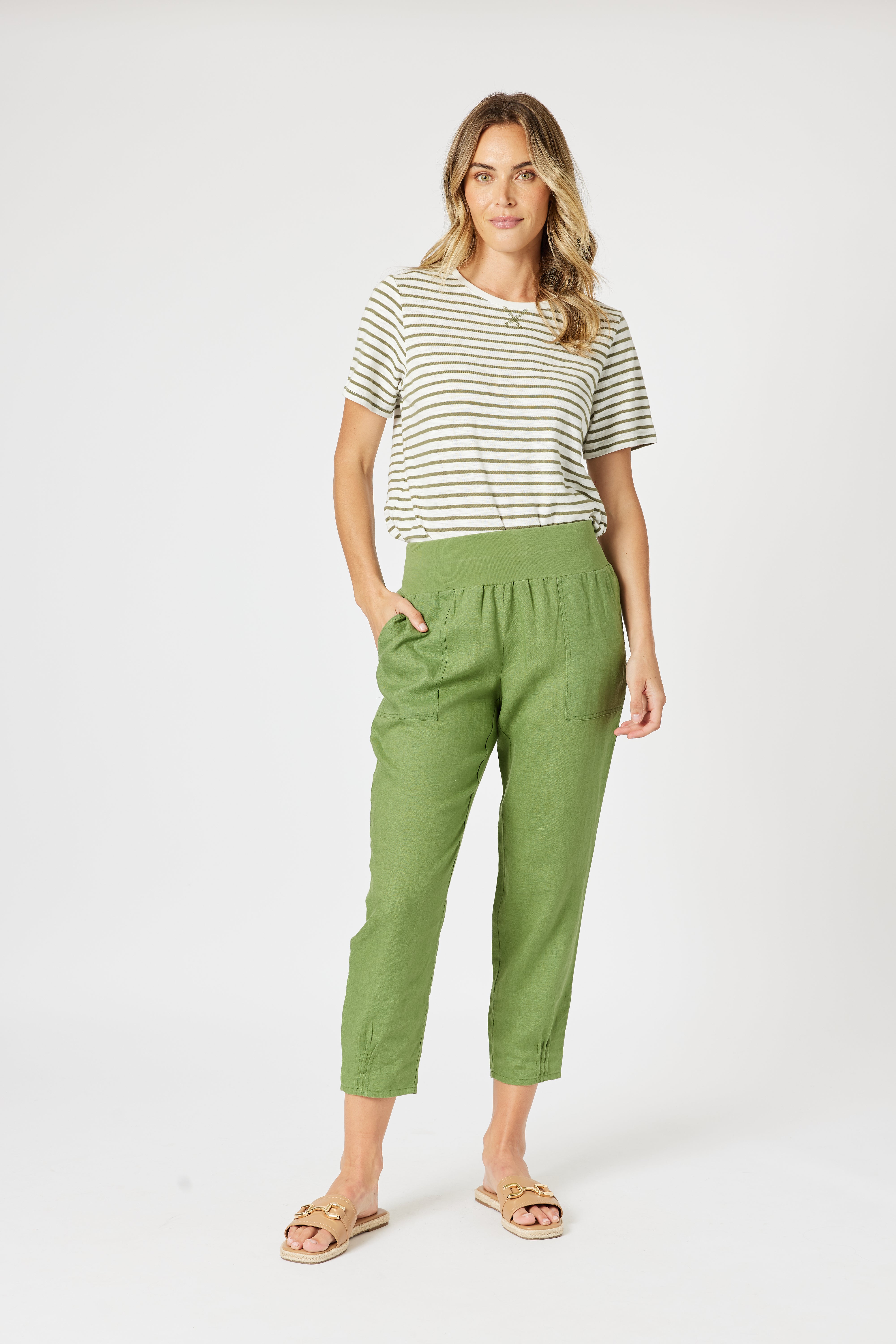 Gordon Smith Sarah Linen Pleat Hem Pant - Basil