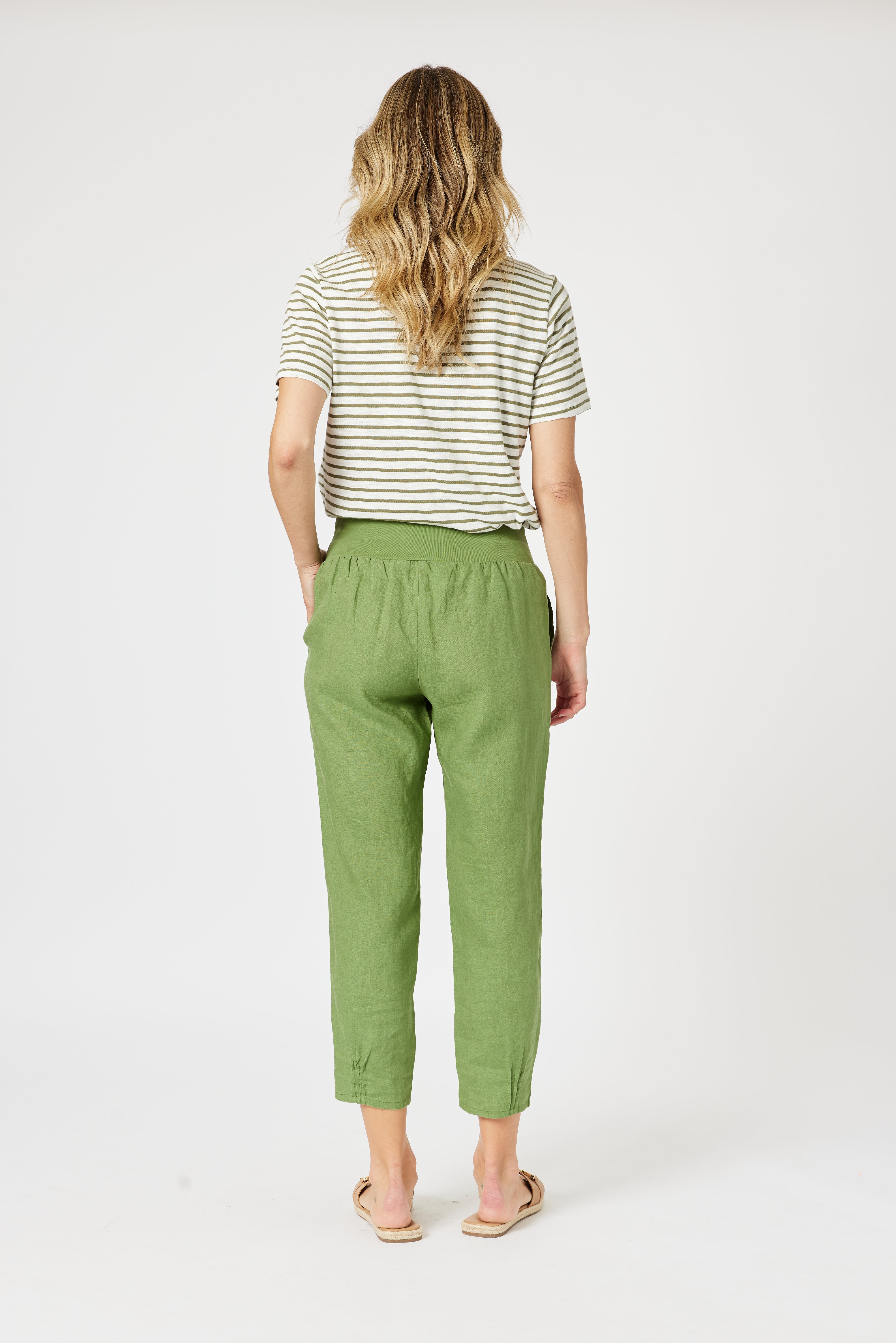 Gordon Smith Sarah Linen Pleat Hem Pant - Basil