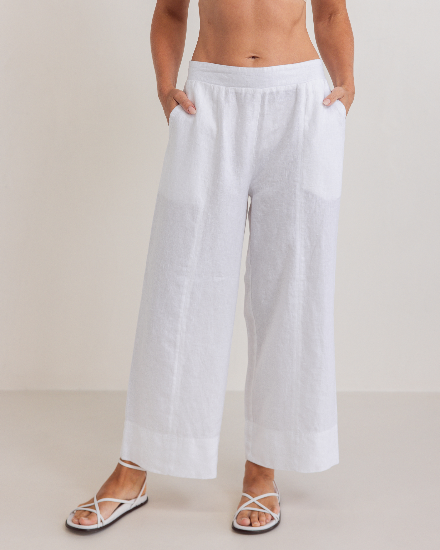 See Saw 7/8 Seam Detail Wide Leg Pant - White