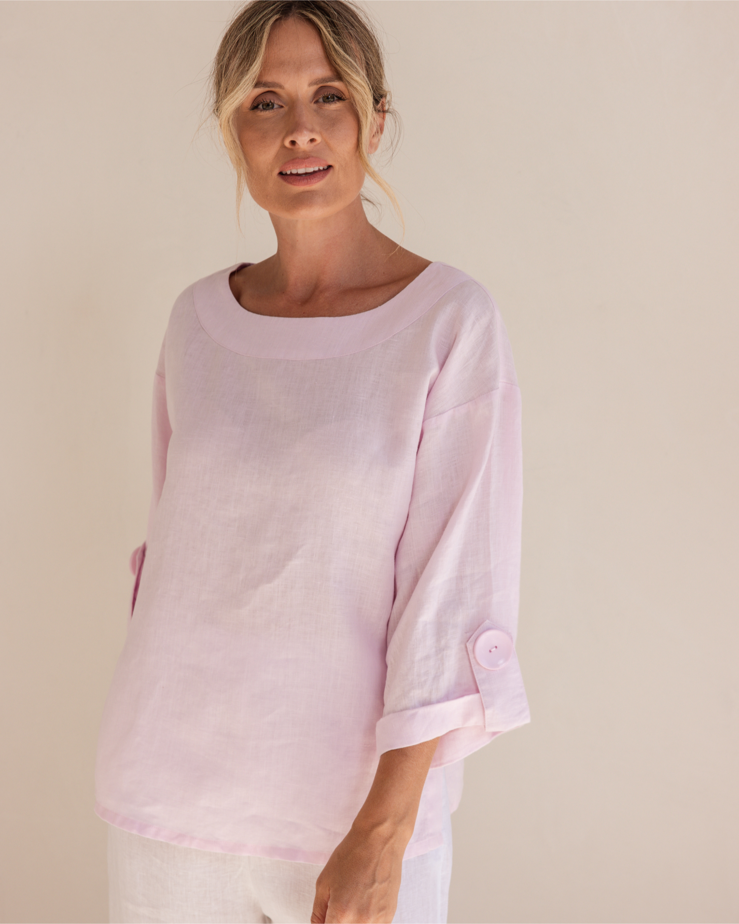 See Saw 3/4 Sleeve Boat Neck with Side Split Top - Pink