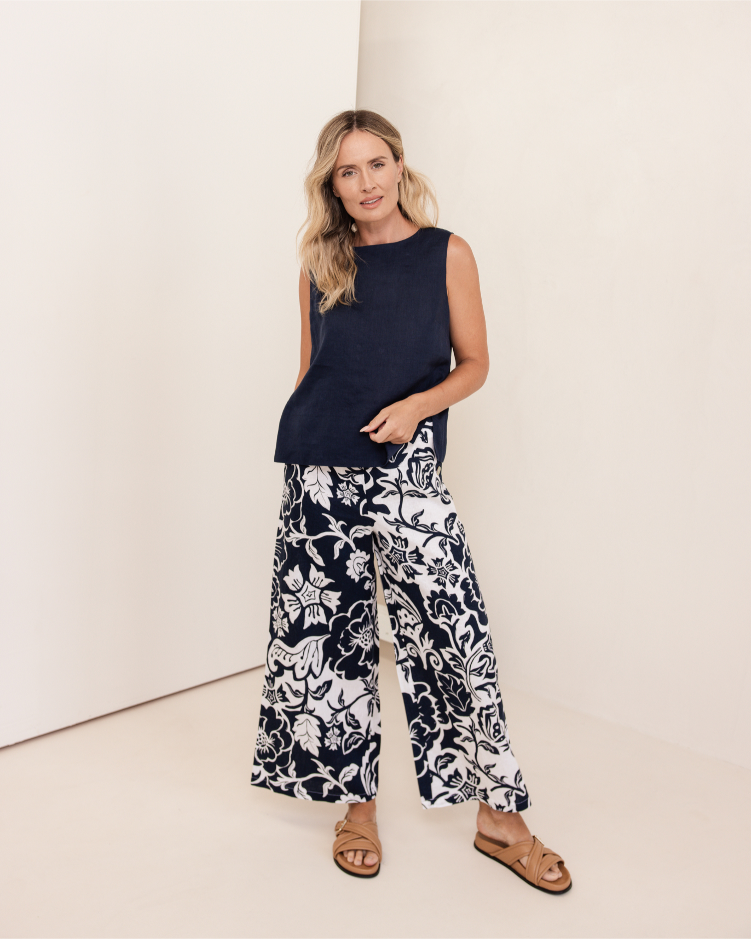 See Saw Sleeveless Button Back Top - Navy