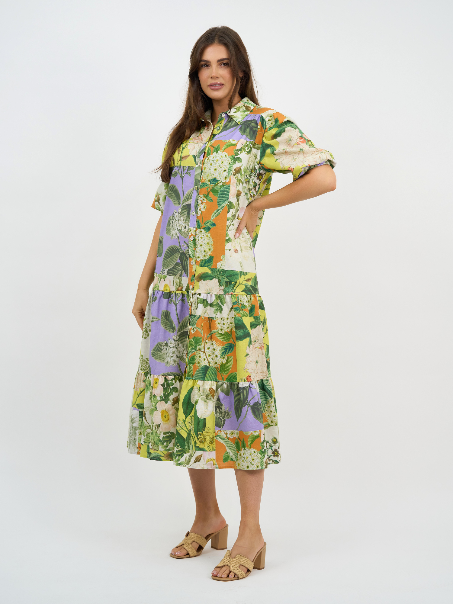 Liberty Rose Botanical Patchwork Shirt Dress