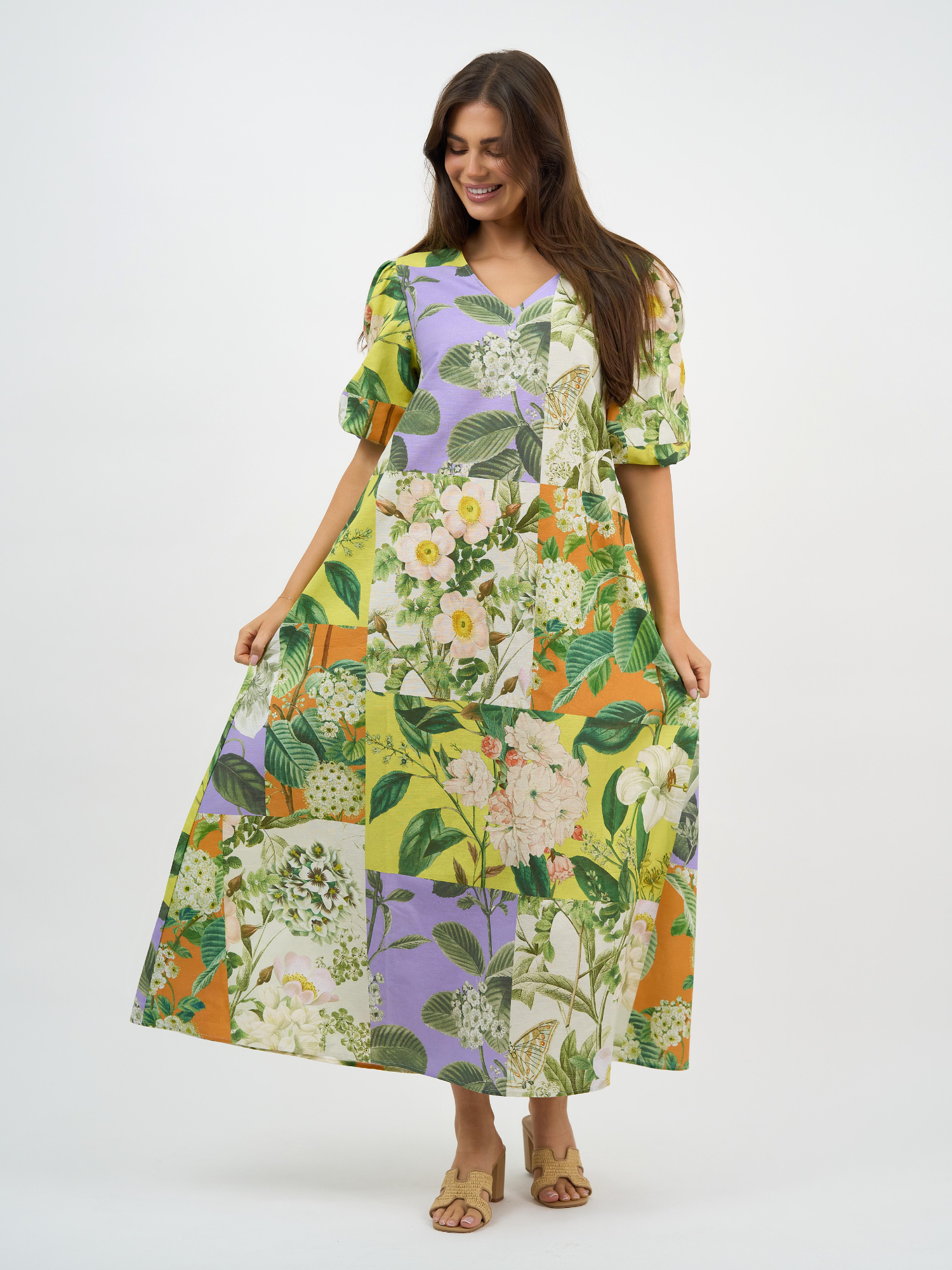 Liberty Rose Botanical Patchwork Midi Dress