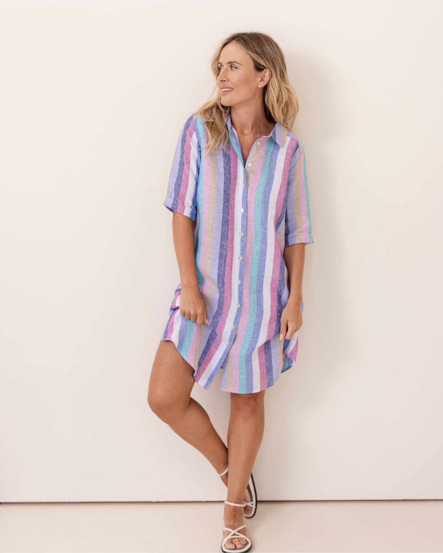 See Saw Shirtmaker Dress - Denim/Pink Stripe