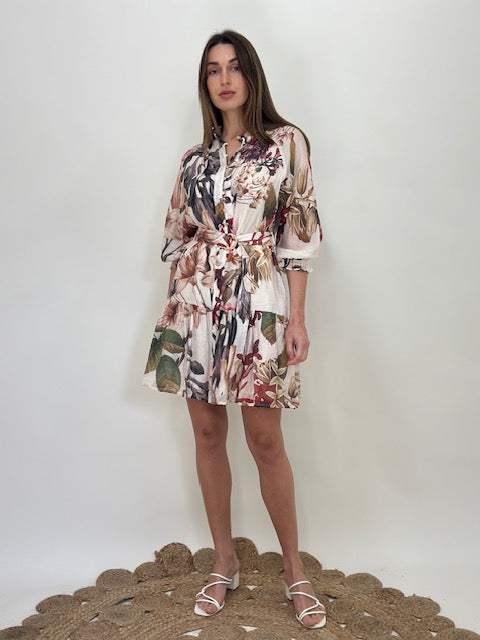Lorraine Tropical Bloom Tiered Short Dress