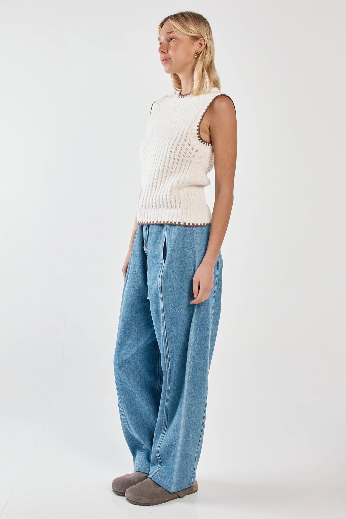 Sass Tonia Knit Vest - Cream/Mushroom