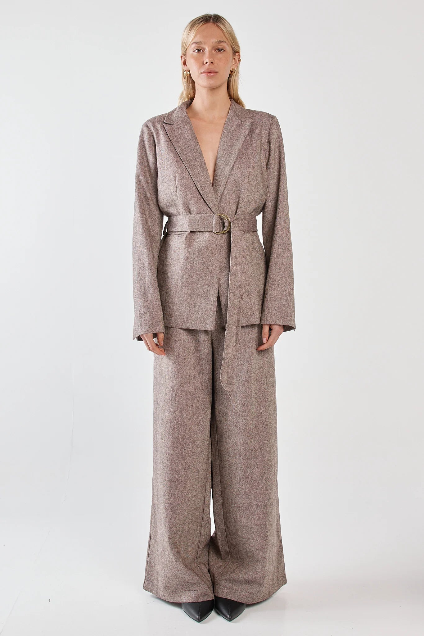 Sass Thalia Belted Blazer - Chocolate Birdseye