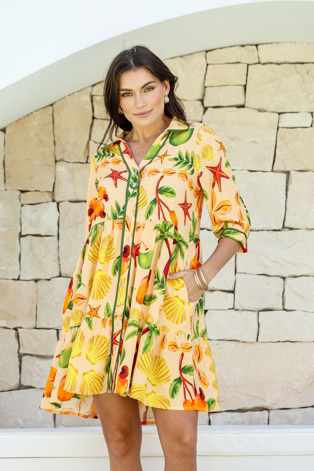 Joop & Gypsy Tropical Breeze Tiered Shirt Dress