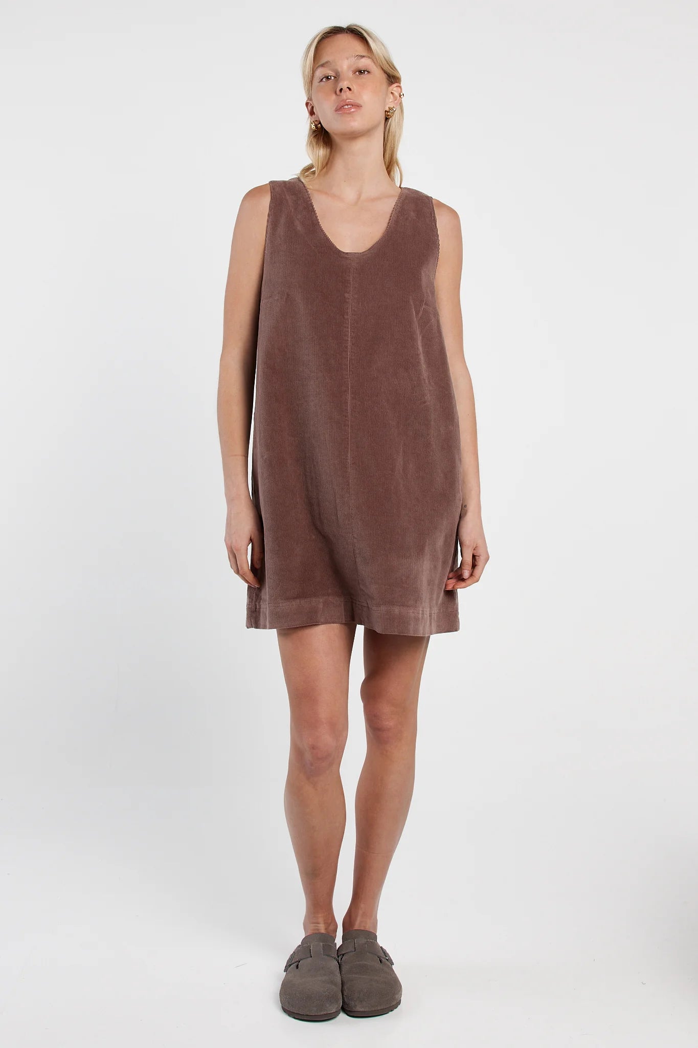 Sass Parco Cord Shift Dress - Mushroom
