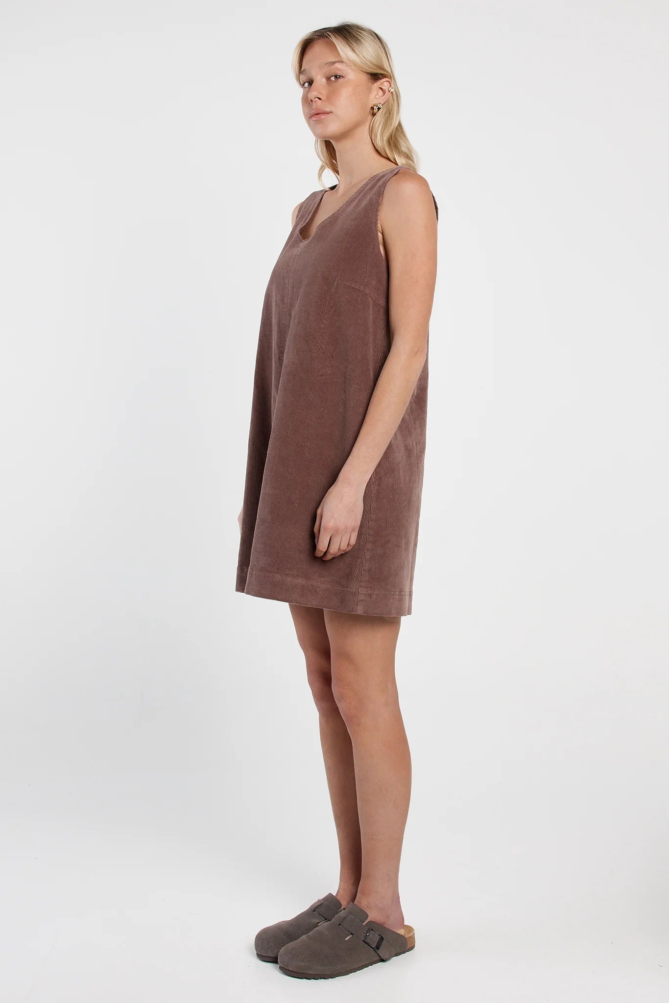 Sass Parco Cord Shift Dress - Mushroom