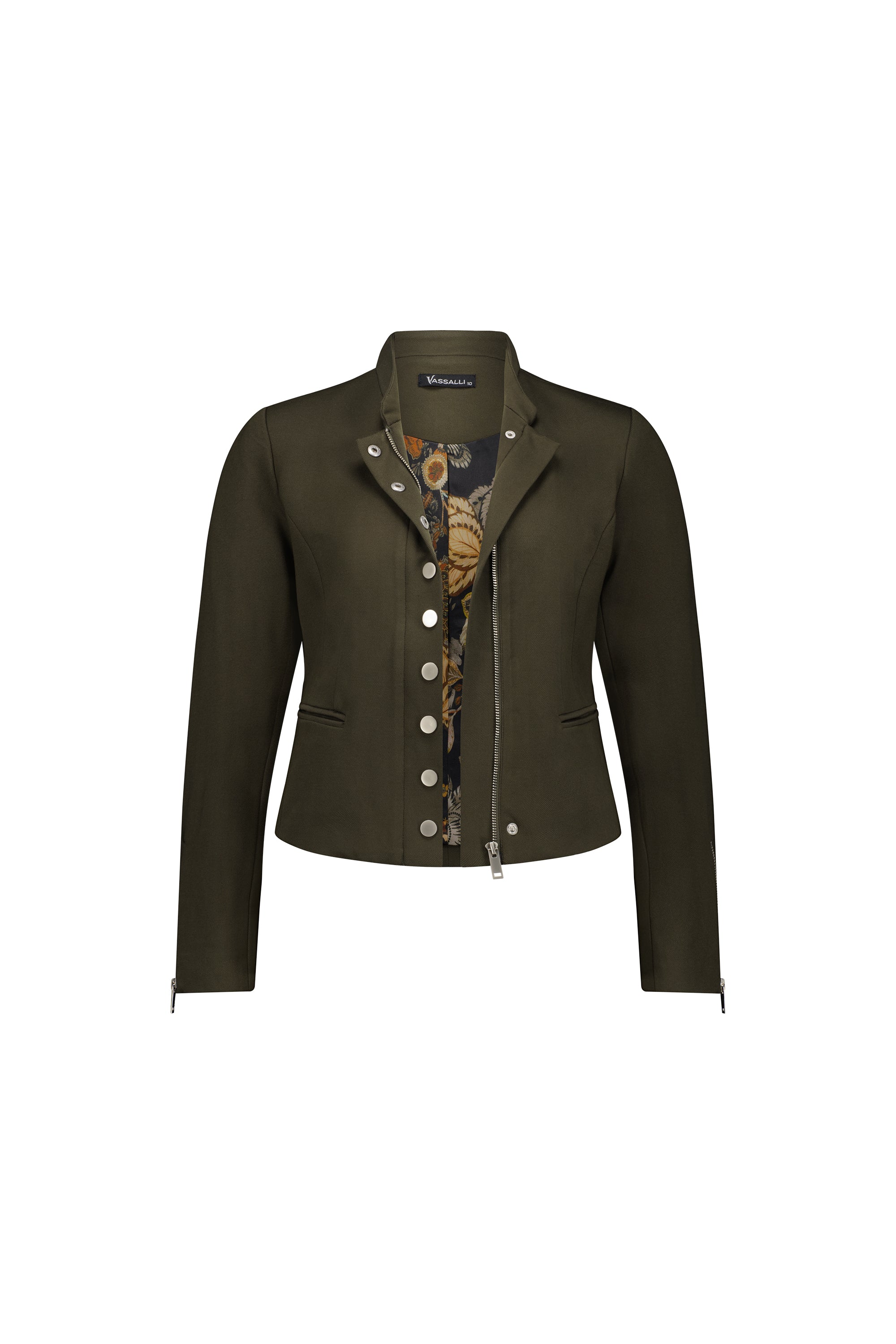 Vassalli Military Style Zip Up Jacket - Khaki