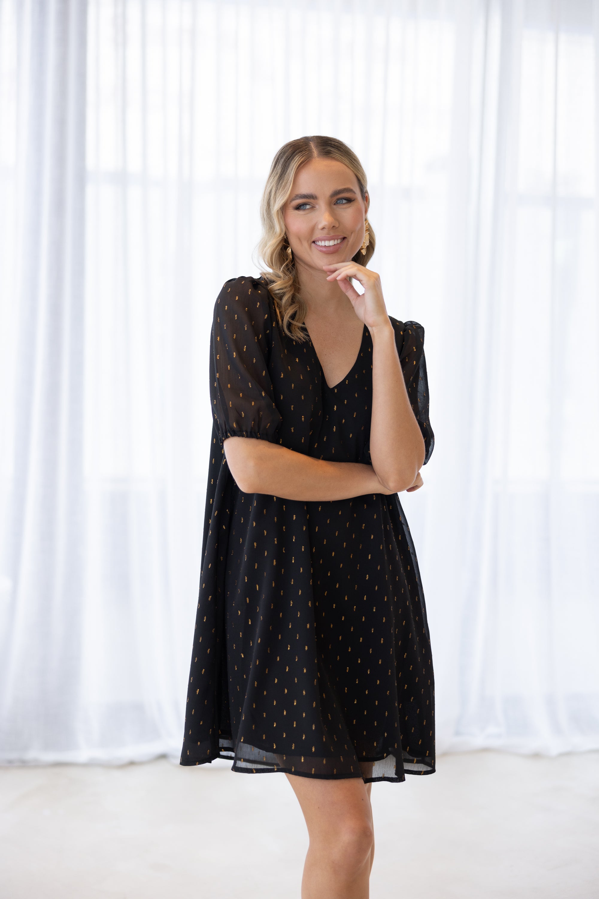 Two T's Georgette Swing Dress with Lurex - Black