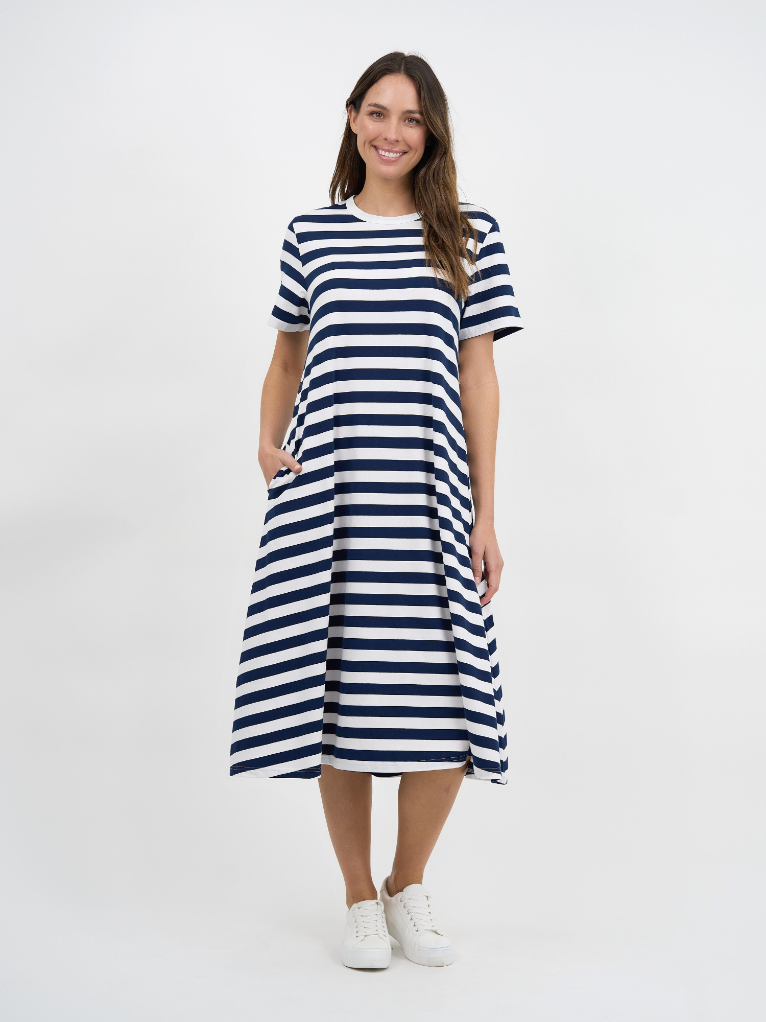 Liberty Rose Essential Cotton Dress - Navy/White Stripe