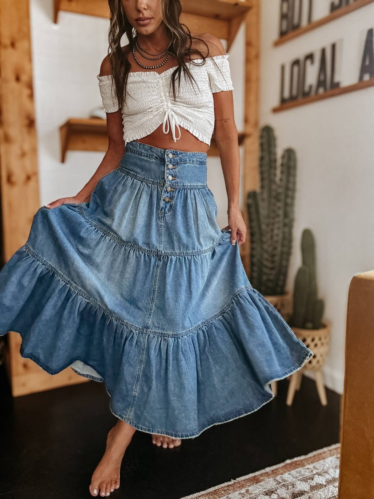 Smaibulun Willow Tiered Denim Skirt